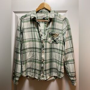 Universal Thread Green and White Plaid Button Front Shirt M